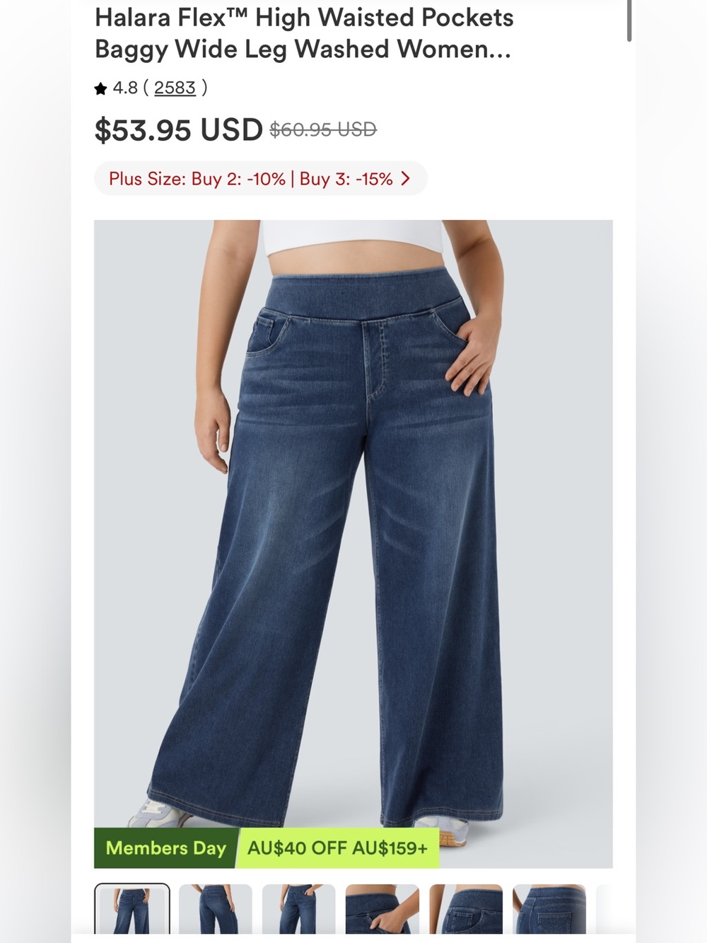 HALARA High-Waist Tummy Control Wide Leg Flex Denim in Blue Frost Wash XL Reg